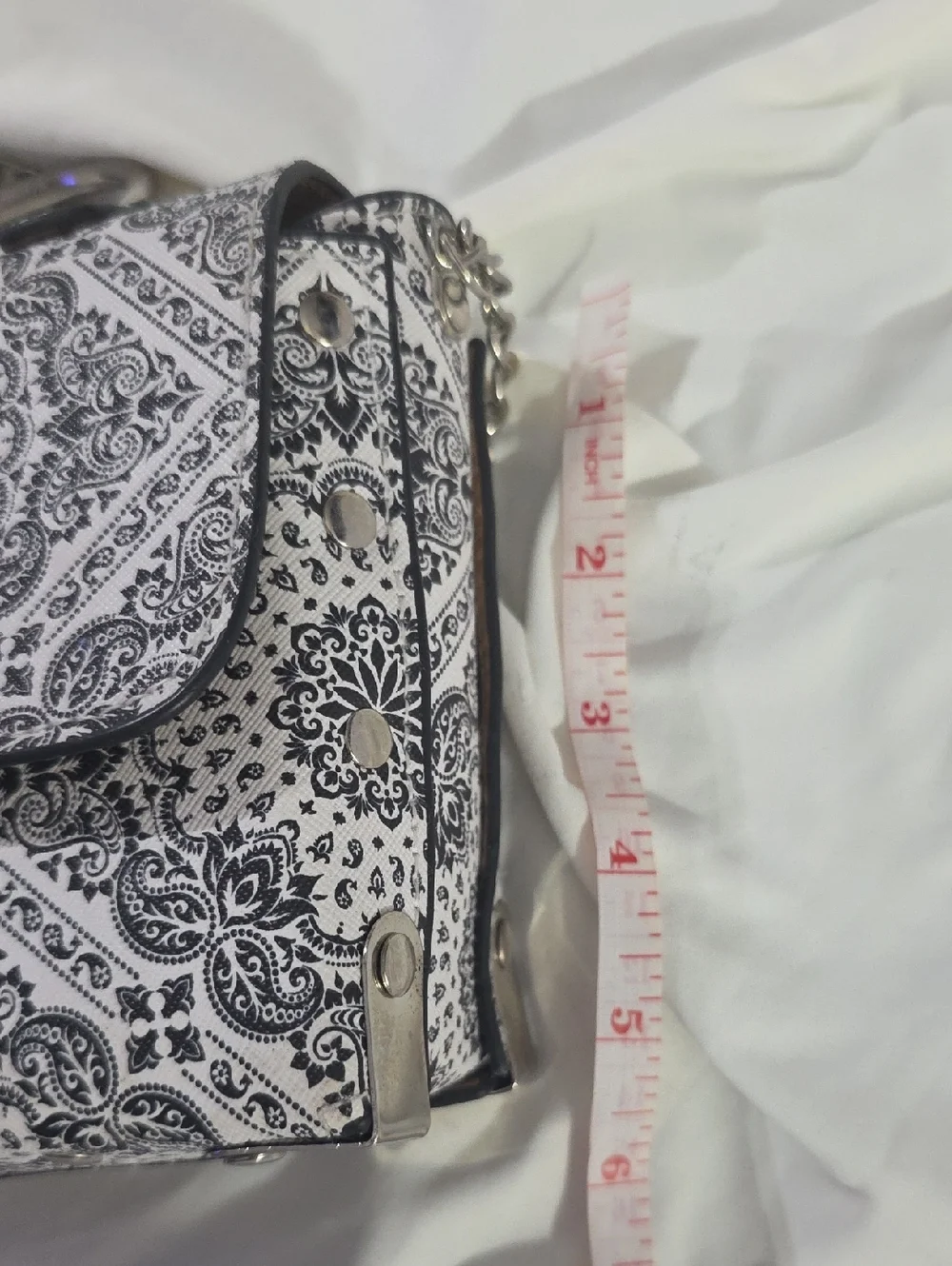 Black White Paisley Top Handle Bag Chain Strap Structured Purse